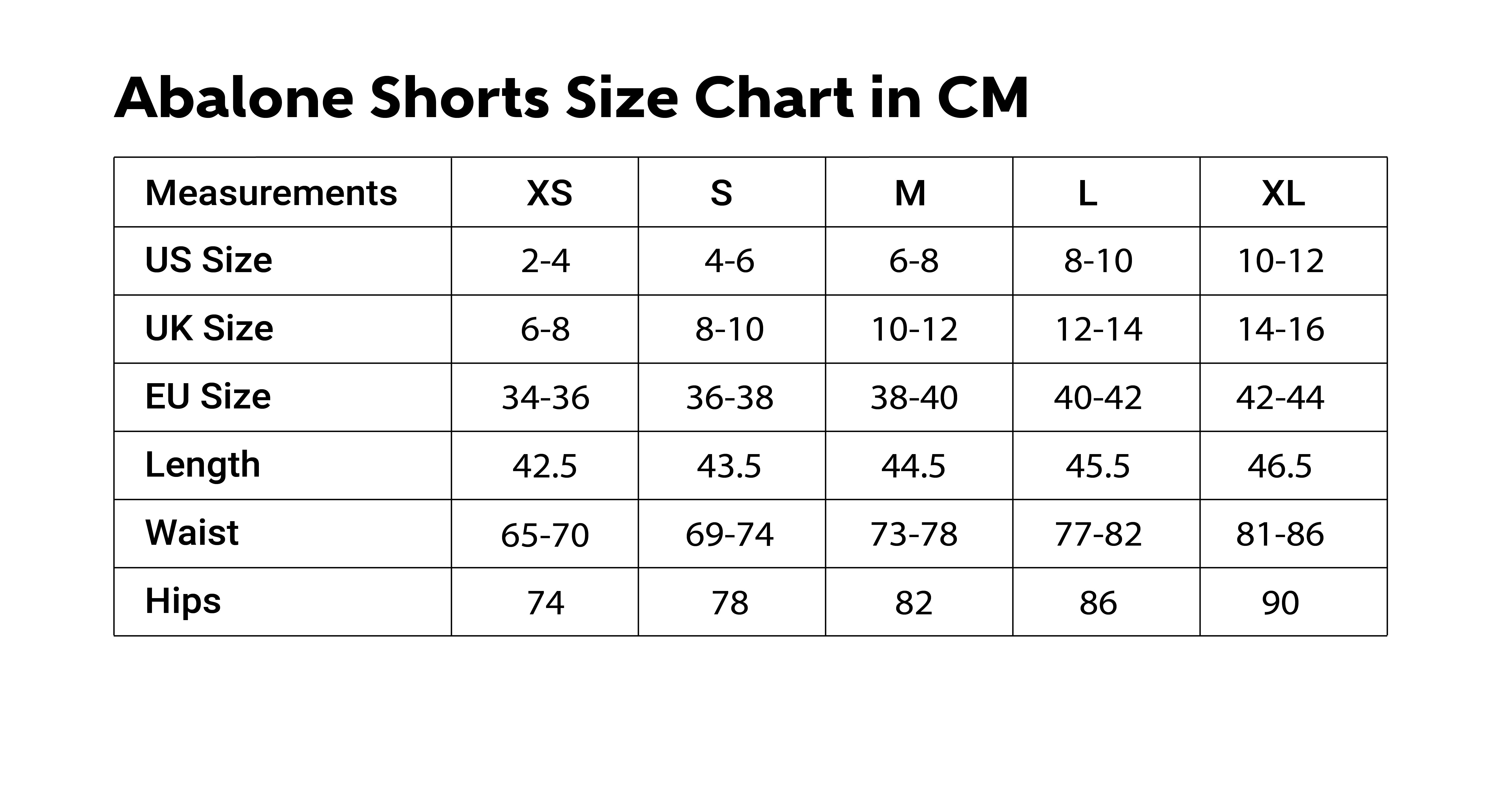 Size Chart CM