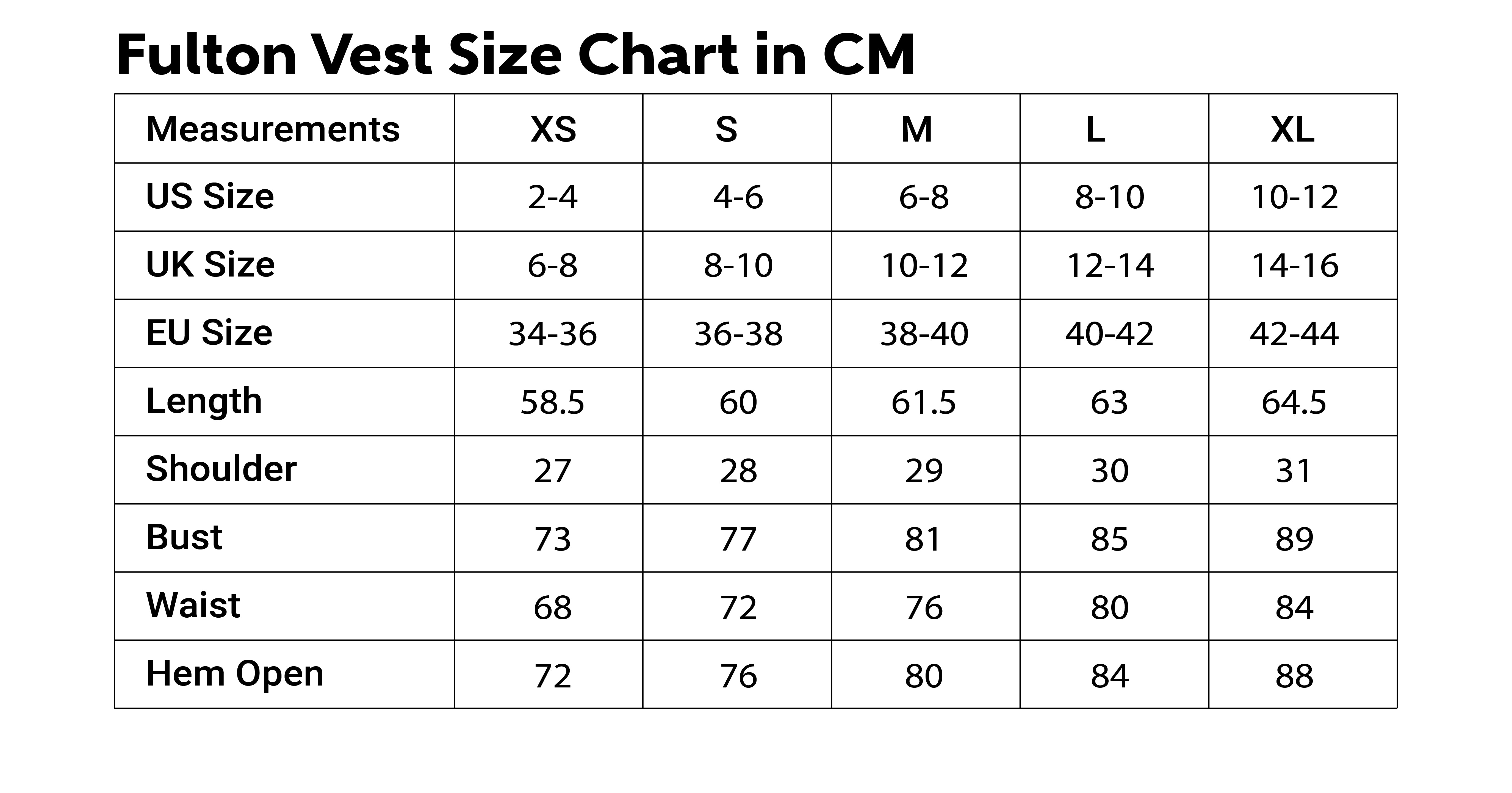Size Chart CM