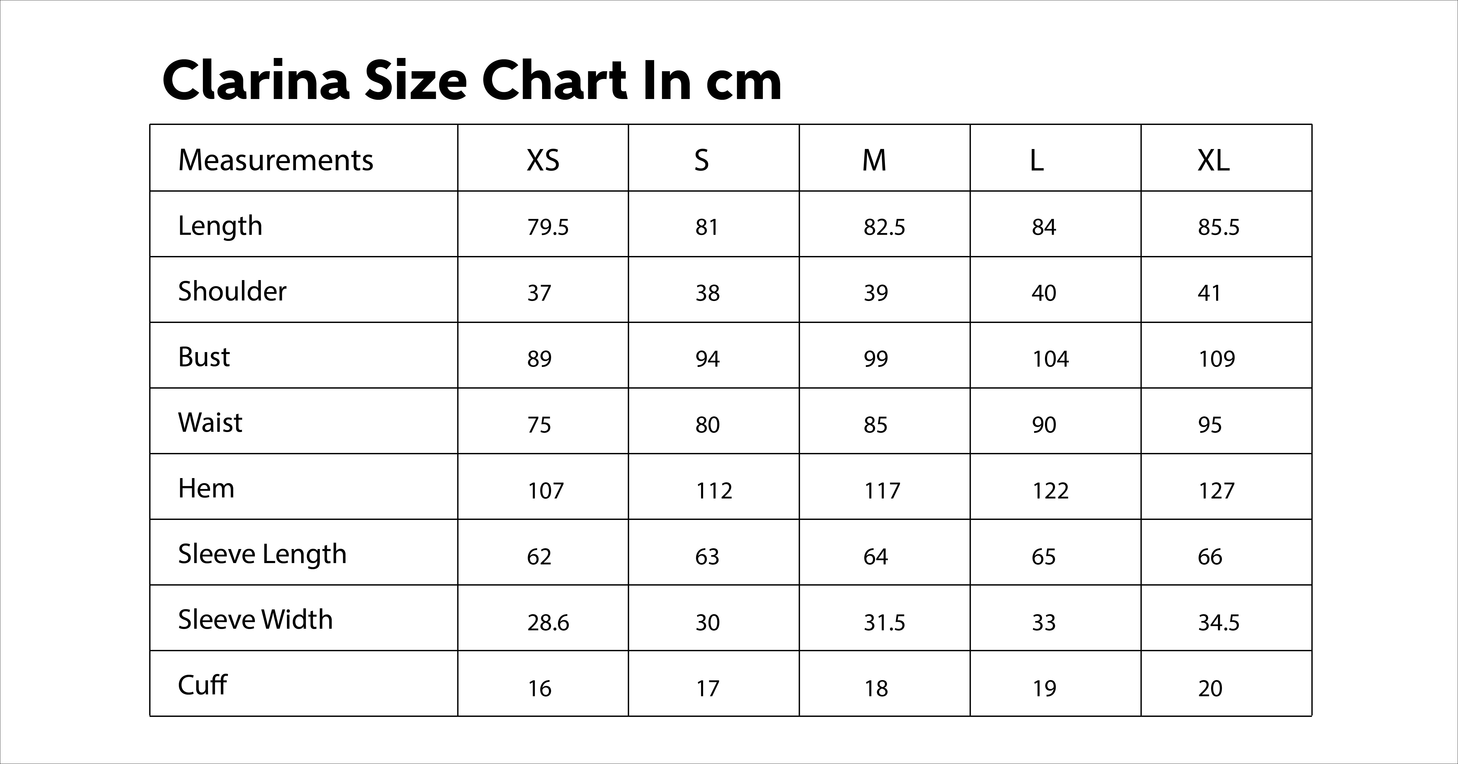 Size Chart CM