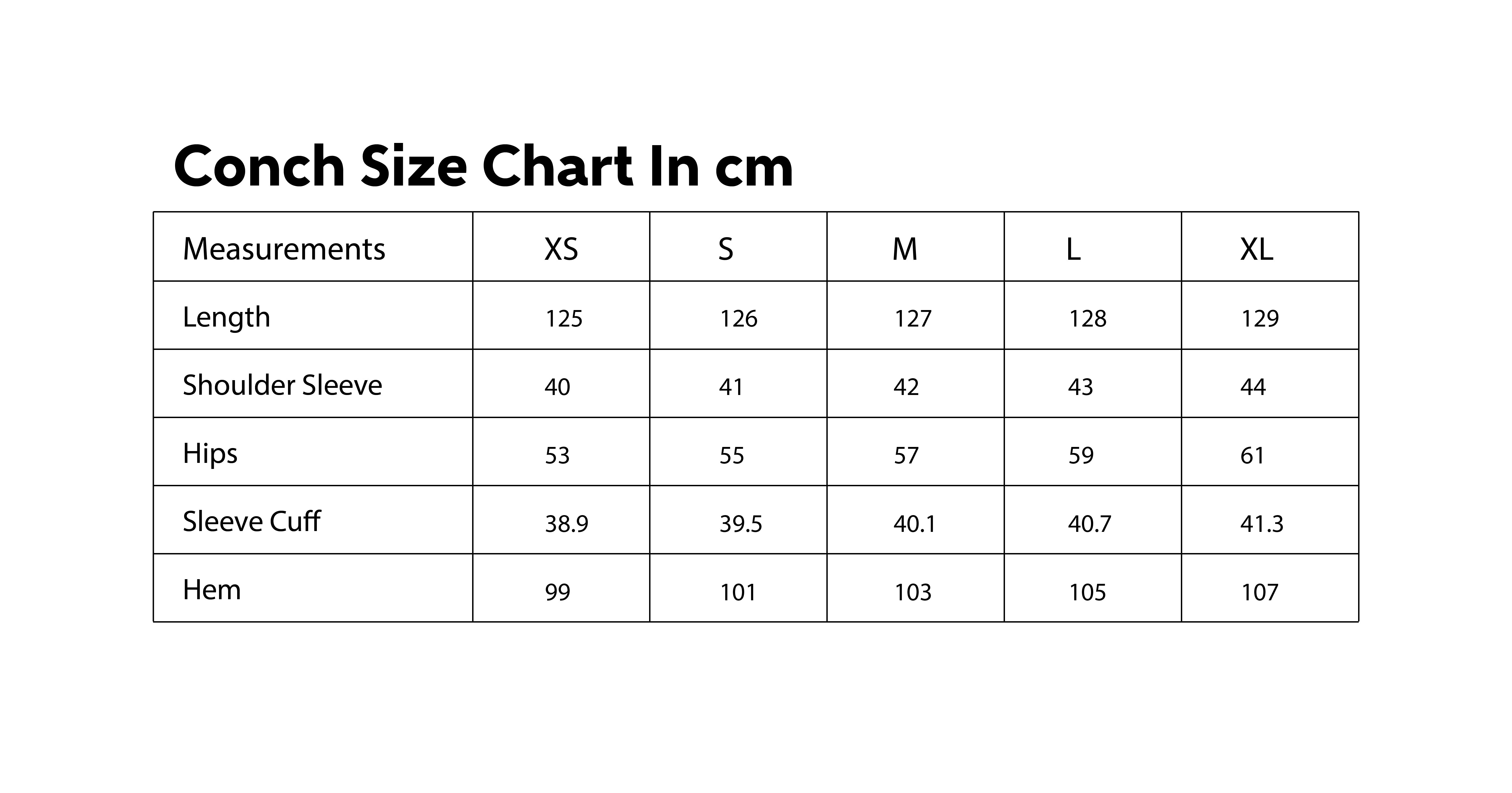 Size Chart CM