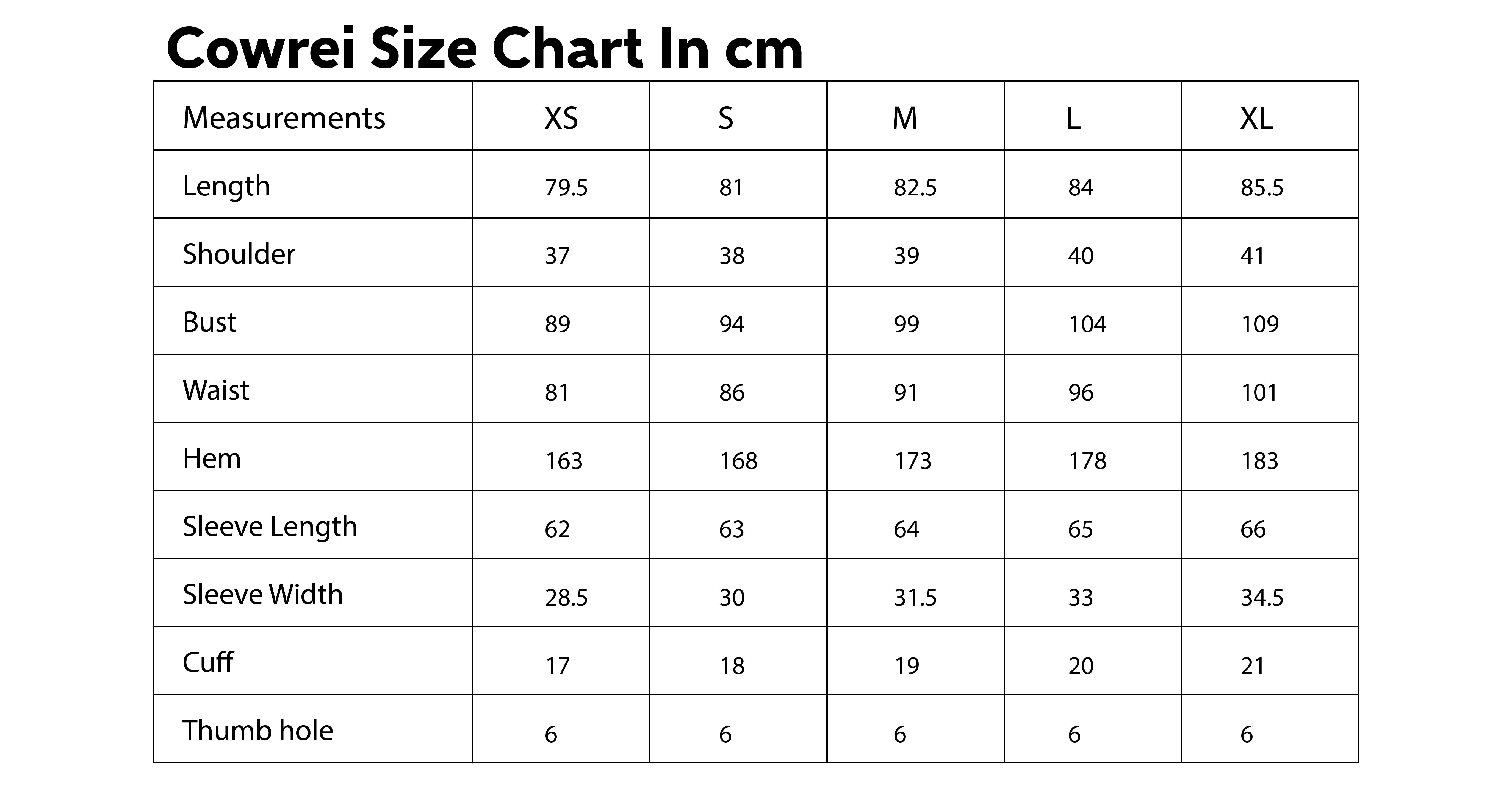 Size Chart CM