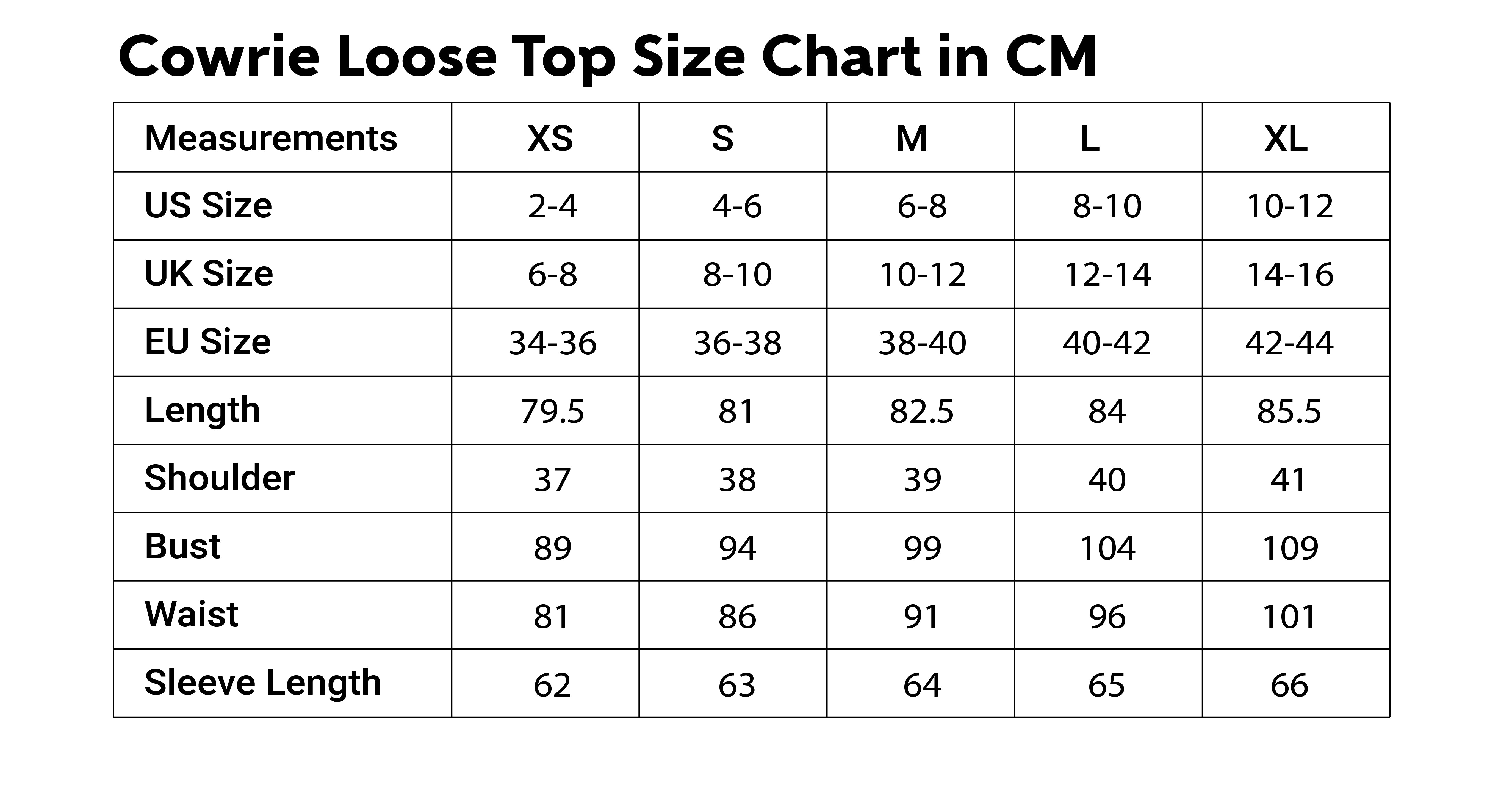 Size Chart CM