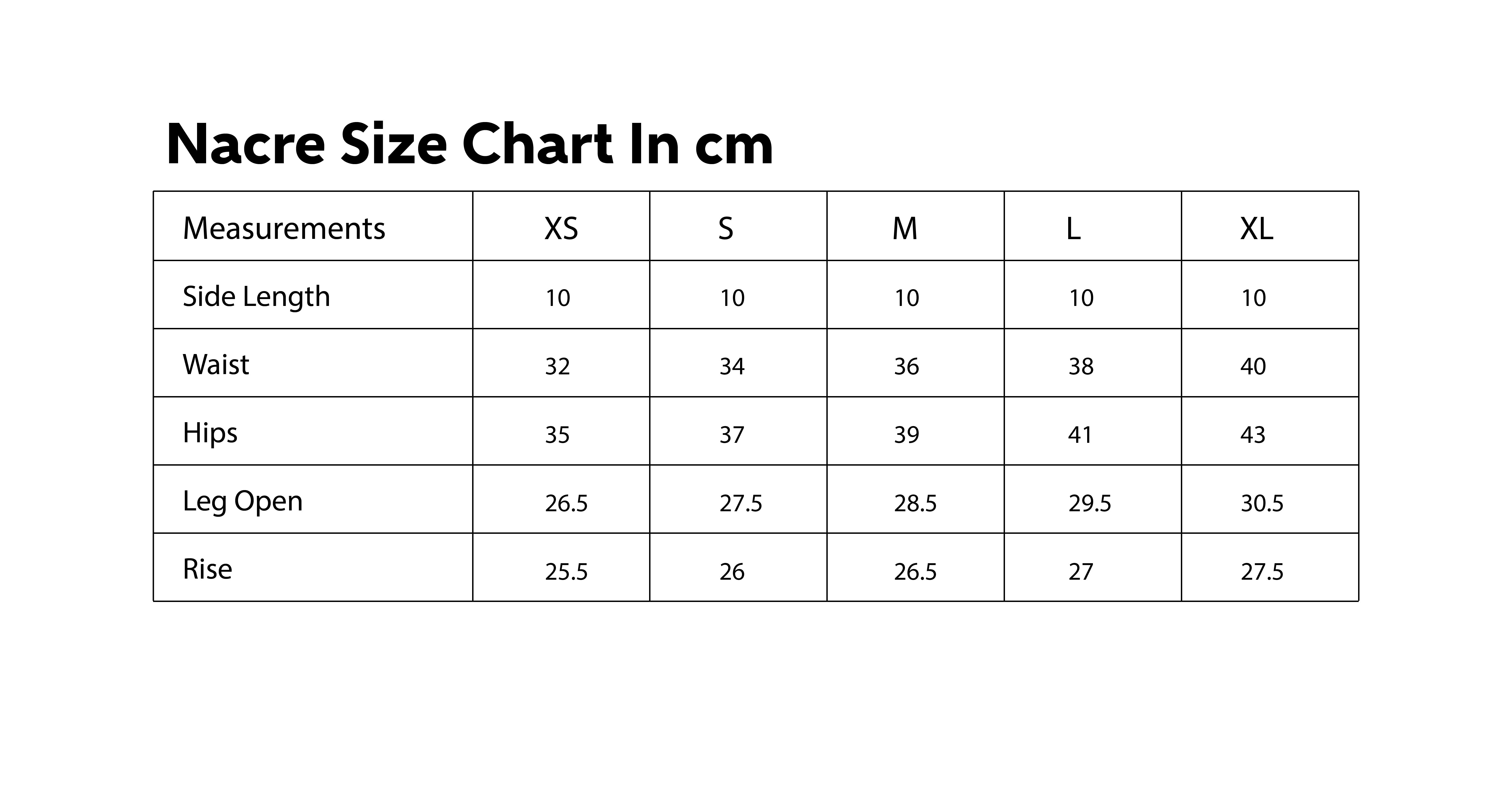 Size Chart CM