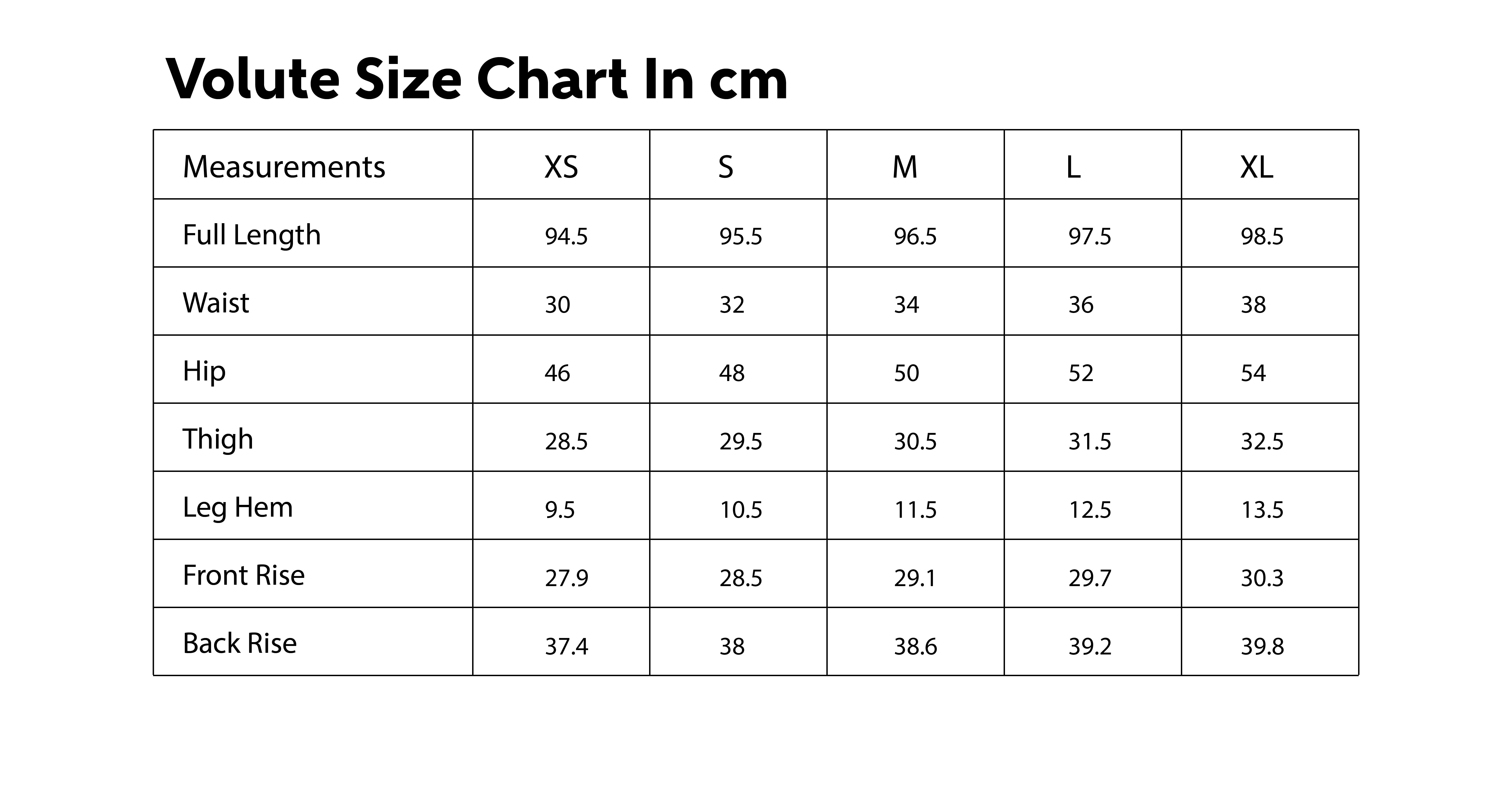 Size Chart CM